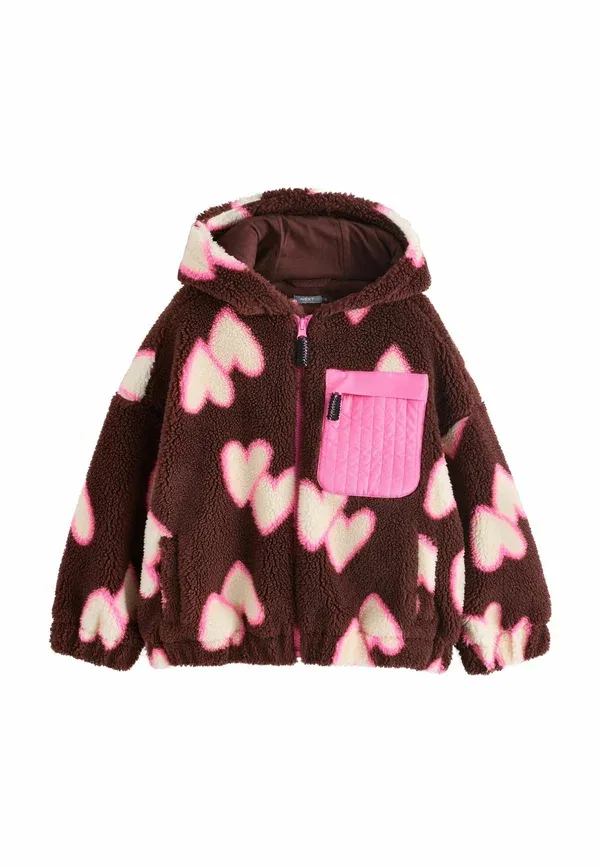 Куртка флисовая Regular Fit Zip Up Hooded Borg Jacket Next, коричневый, розовый — фото 4