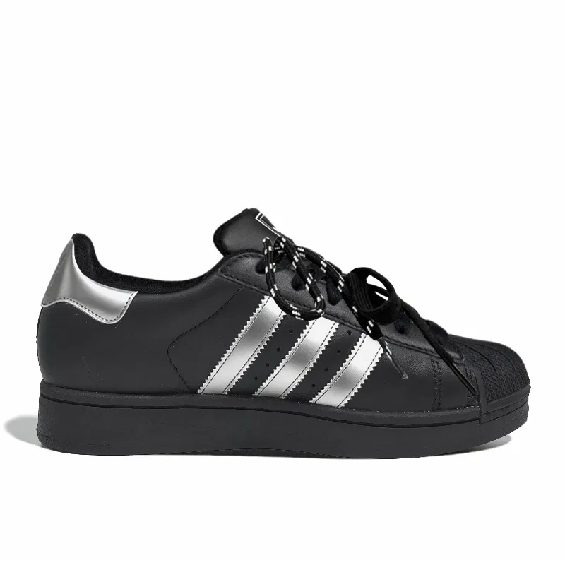 Детские кеды Superstar 2 с принтом, черно-серебристые, Adidas Originals, Midnight Silver Heart — фото 4