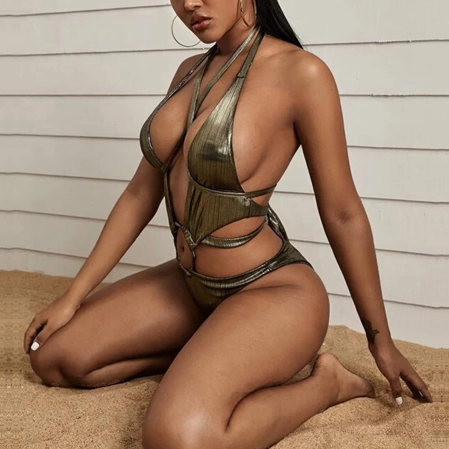 Женский цельный купальник с утяжкой живота Athletic Training Support, Army Green — фото 3