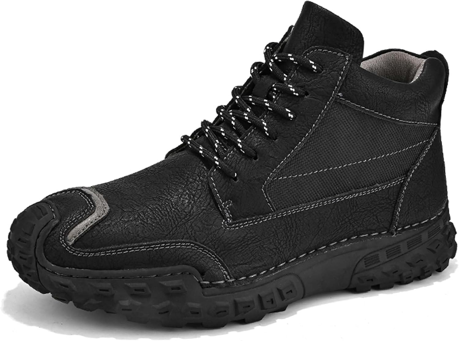 

Мужские модные премиальные кожаные кроссовки, прогулочные туфли, повседневная обувь, высокие кроссовки, мягкие и удобные, износостойкие, ручная строчка, подходят для всех сезонов Generic, черный