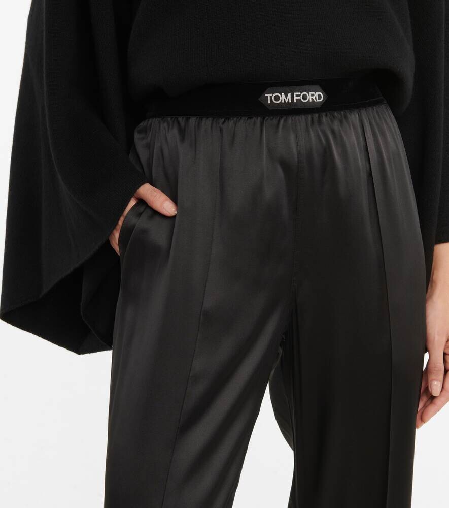 Брюки из смесового шелкового атласа с высокой посадкой TOM FORD, черный — фото 4