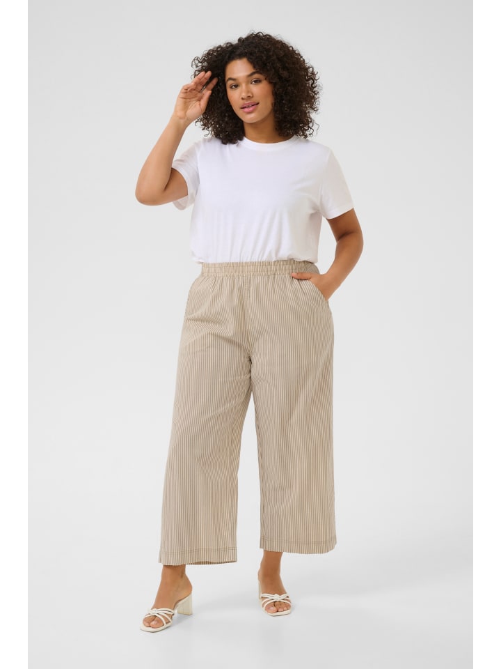 

KAFFE curve Повседневные брюки KCnana свободного кроя, цвет Chincilla / белая полоска