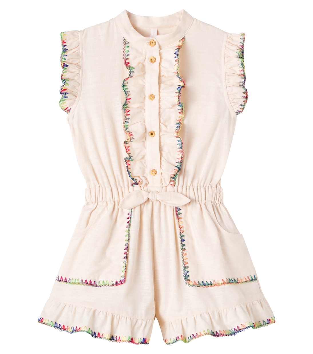 

Счастливый вышитый хлопковый комбинезон Zimmermann Kids, слоновая кость