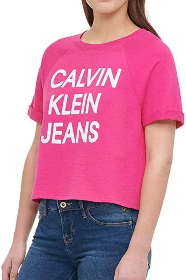 Женский укороченный топ с логотипом из французского терри от Calvin Klein Jeans, Beetroot — фото 3