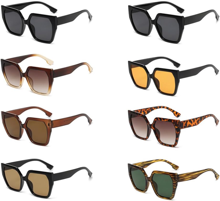 

8 ретро-очков в форме многоугольных линз для женщин, солнцезащитные очки «кошачий глаз», роскошный минималистичный дизайн, леопардовый принт, защита от ультрафиолета UV400 HHZZYVY, 8pcs C01