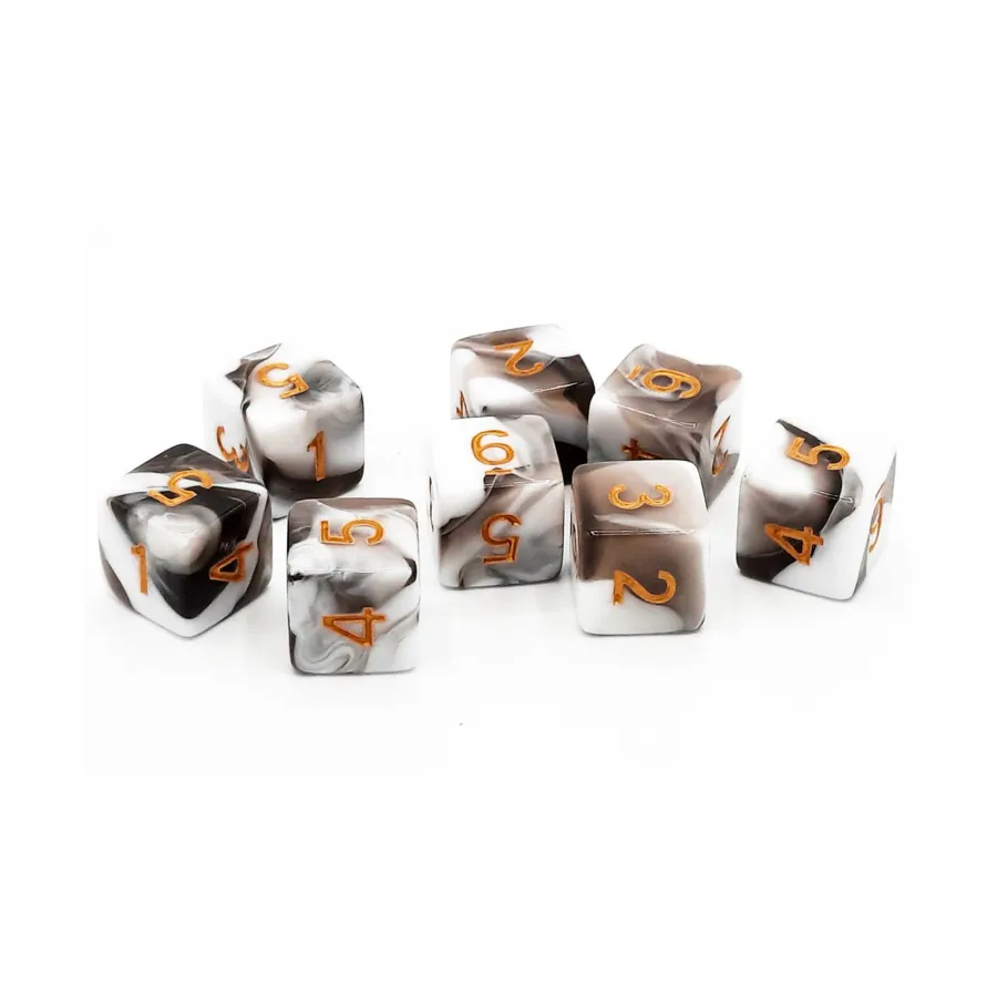 

Набор d6 — черно-белый с золотом (8), Acrylic-Resin Dice - Vorpal (d6s)