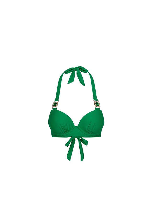 

Верх бикини amour push up со стильной отделкой камнями и эффектом push up Moda Minx, цвет emerald