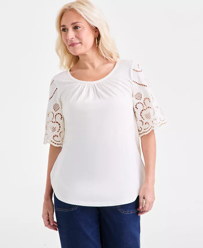 

Миниатюрный топ с люверсами на рукавах Style & Co, белый