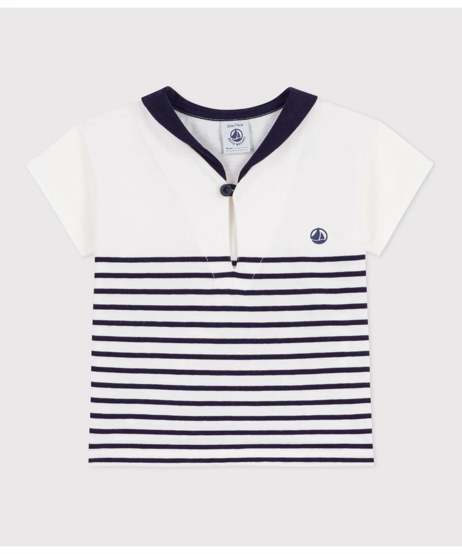 Футболка с короткими рукавами и воротником матроса PETIT BATEAU, Off-white/blue
