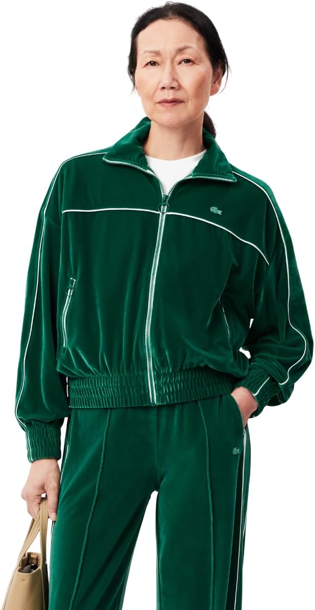 

Толстовка Lacoste женская оверсайз на молнии вельвет, Green/White