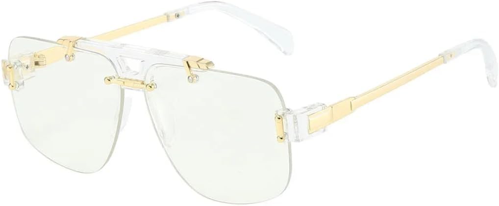 

Солнцезащитные очки в полуободковой оправе для женщин и мужчин, винтажные, большие, в стиле панк, металлические, роскошные, с защитой от УФ-излучения UV400 VFDHN, Gold Clear