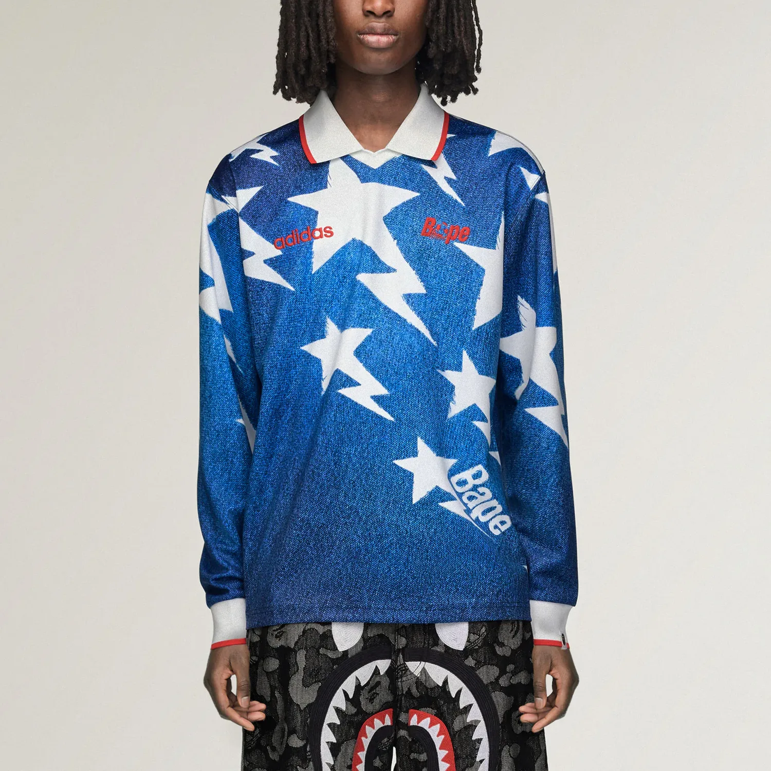 Bape LSL Star Jersey поло Adidas Originals, denim синий — фото 4
