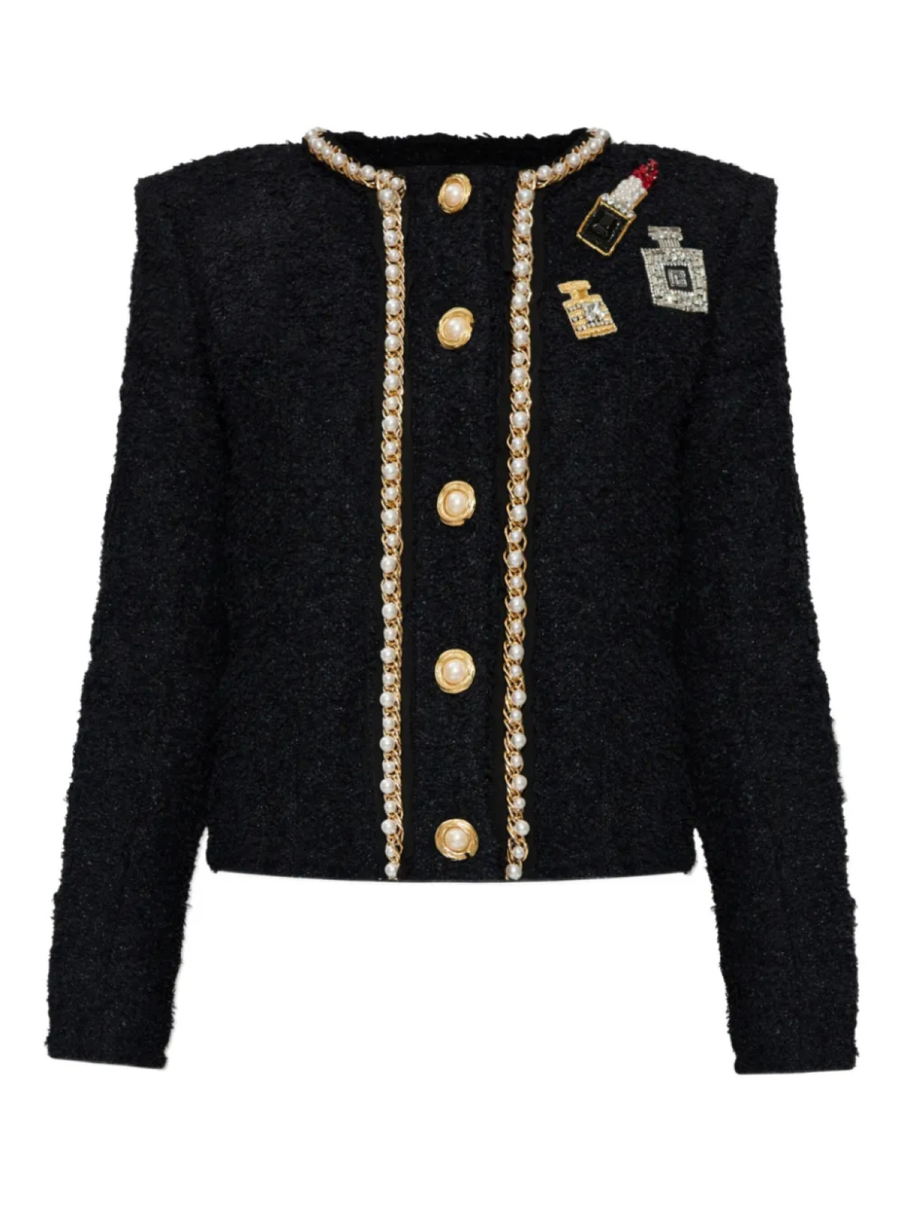 

Твидовый пиджак с нашивками Balmain, черный