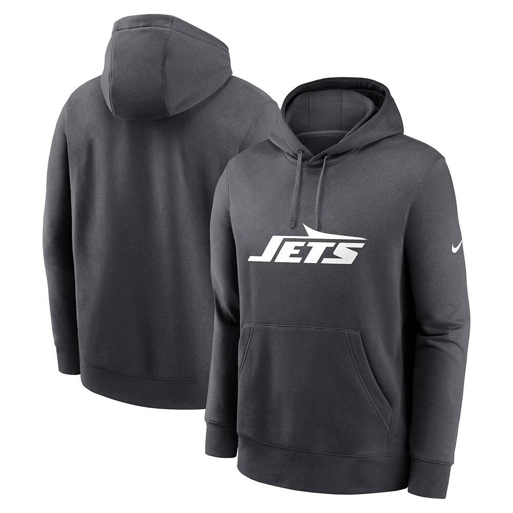 Мужской пуловер с капюшоном и логотипом Nike антрацитового цвета New York Jets Club, цвет Jet Grey — фото 2