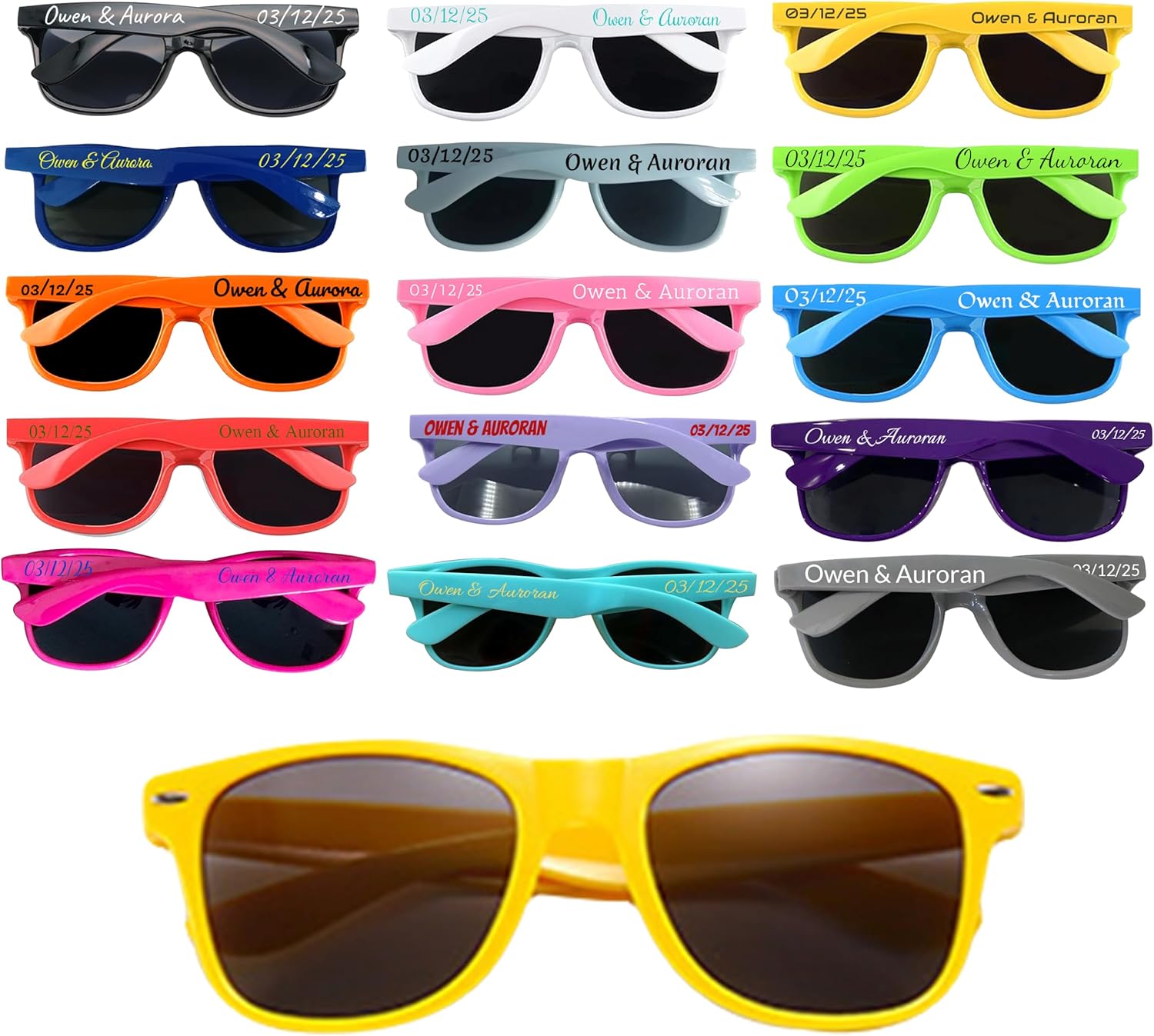 

Персонализированные праздничные очки, разноцветные тематические солнцезащитные очки, подарок для вечеринки, легкие солнцезащитные очки с нанесенным логотипом DFDG, Yellow