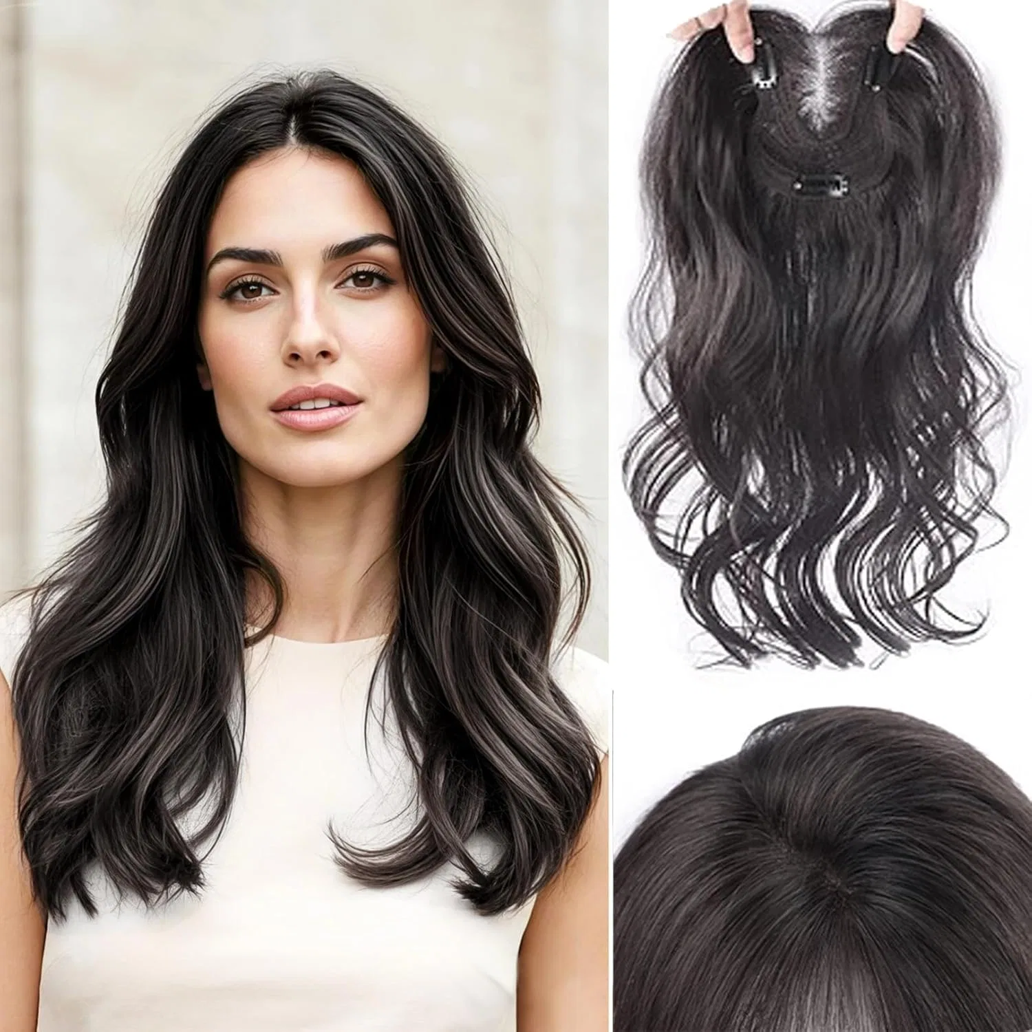 Накладка для волос с челкой, волнистая, на заколках Eree Hair, Schwarz