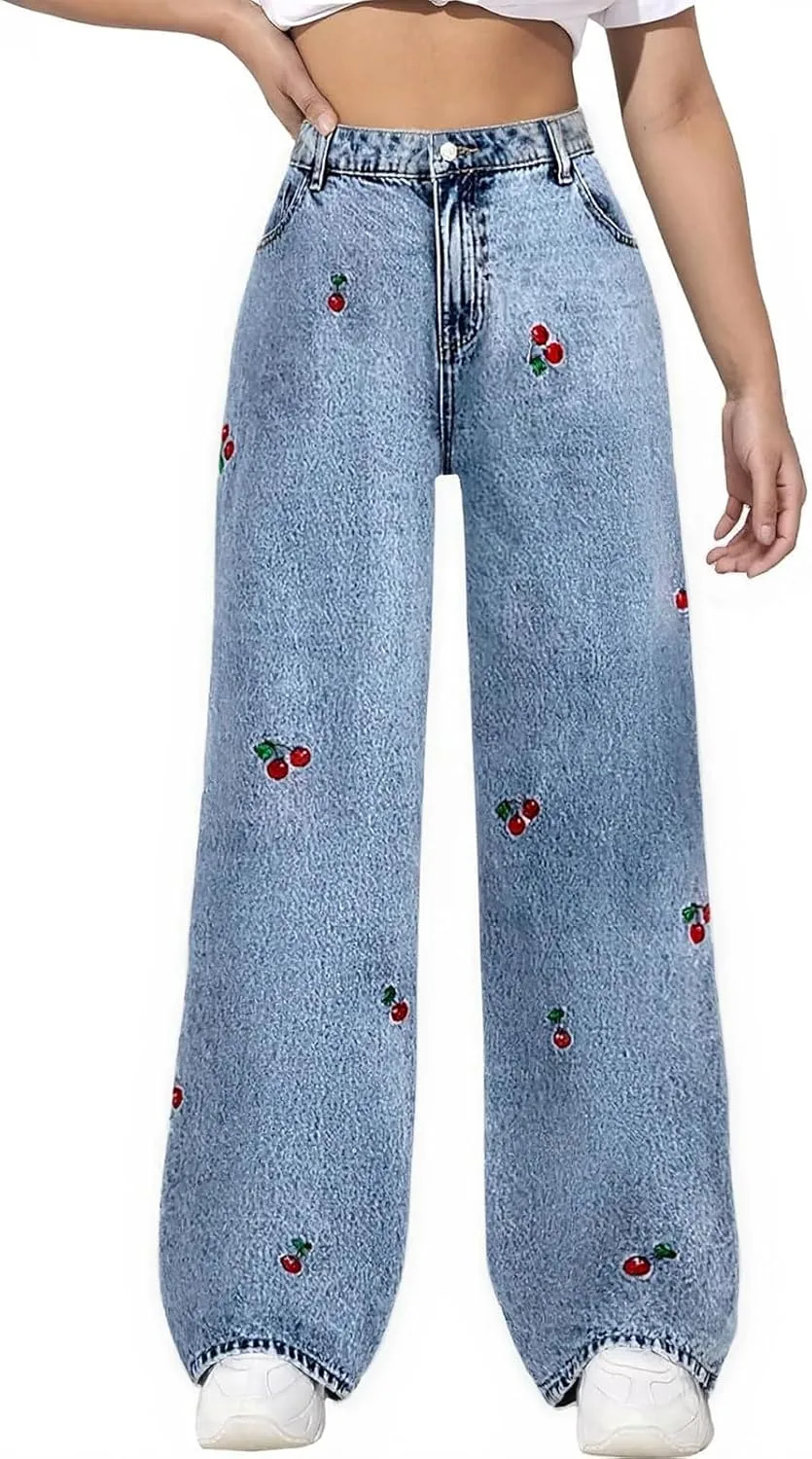 

Прямые джинсы для женщин, High Waisted, широкие, свободные