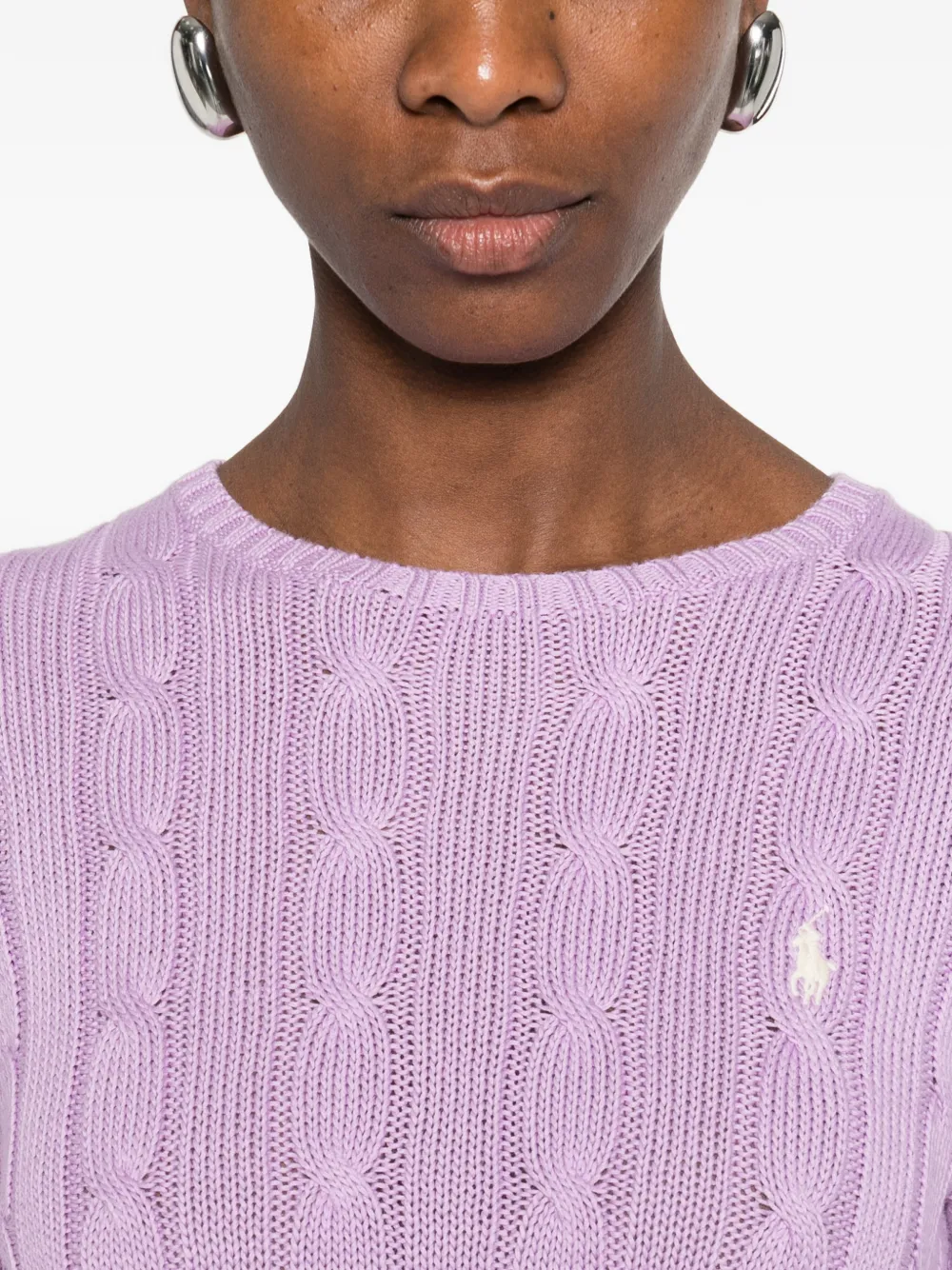 Коттоновый свитер с косами Polo Ralph Lauren, фиолетовый — фото 3