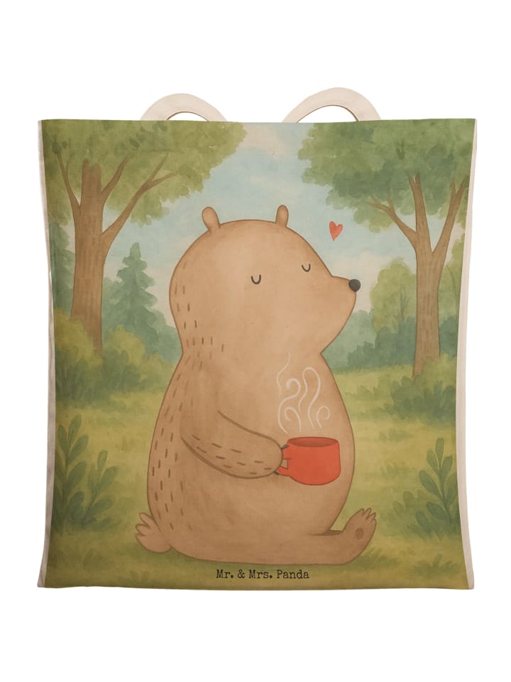 

Mr. & Mrs. Panda Наплечная сумка с изображением медведя и кофе, без слогана, белого цвета