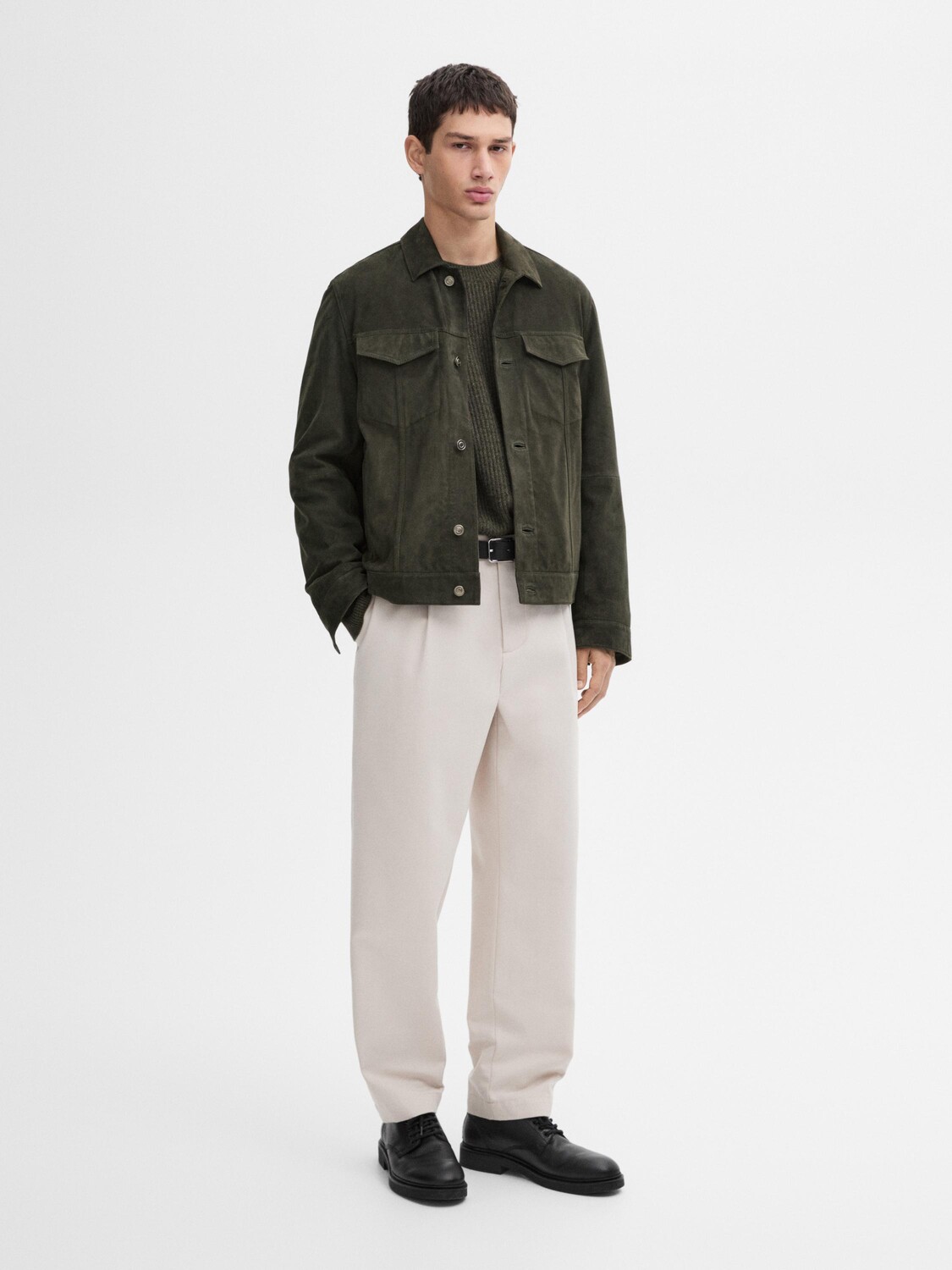 

Куртка из замши с карманами-клапанами Massimo Dutti, серый