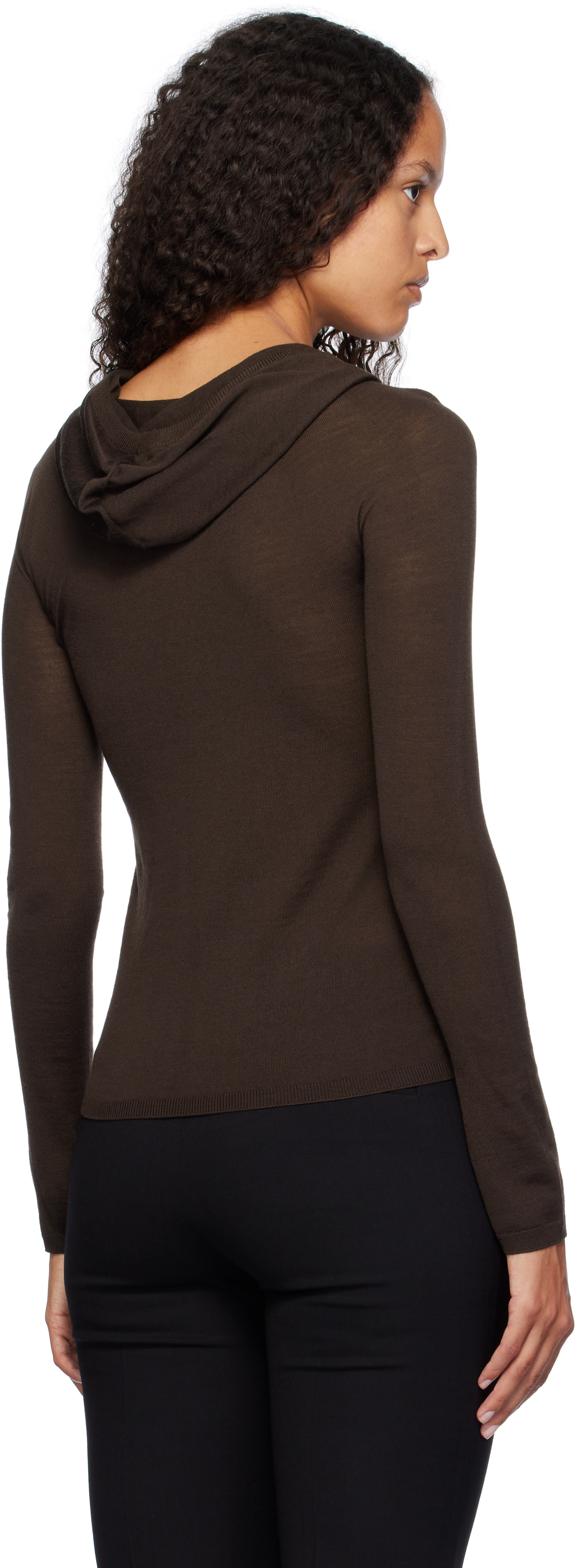 

Коричневая легкая трикотажная толстовка с капюшоном Courreges