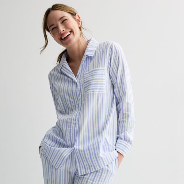 

Женская пижамная рубашка oversize с V-образным вырезом Sonoma Goods For Life, цвет blue white stripe