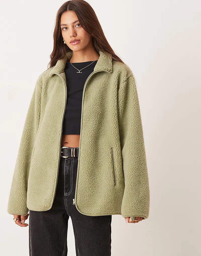 

Флисовая кофта ASOS DESIGN Borg на молнии, цвет шалфейно-зеленый