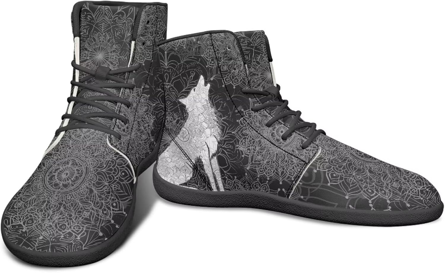 

Высокие черно-белые кроссовки с мандальным узором с изображением животных для мужчин, с широкой колодкой, минималистичный дизайн без каблука Watdotory