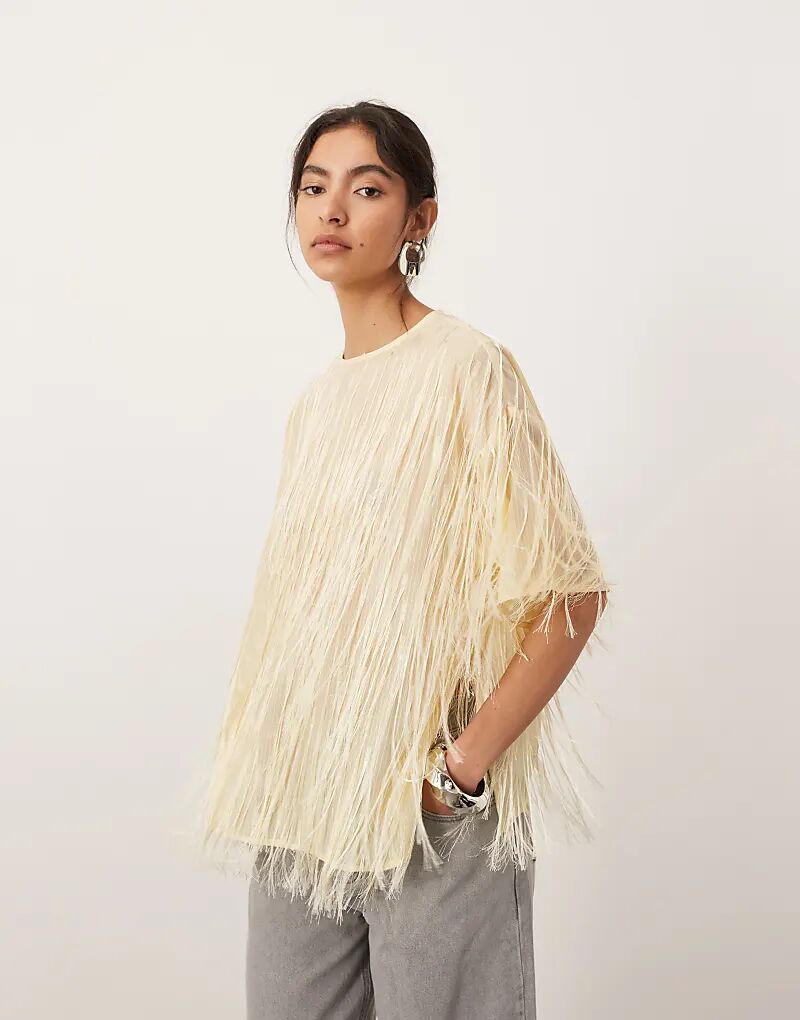 

Свободный топ с плетеной бахромой цвета пахты ASOS EDITION