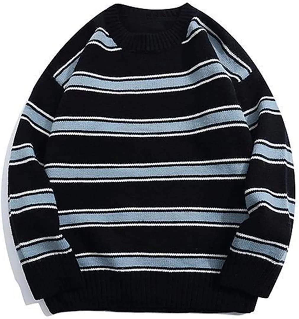 

Полосатый свитер Harajuku в стиле японский оверсайз с круглым вырезом и цветными вставками HEYDHSDC