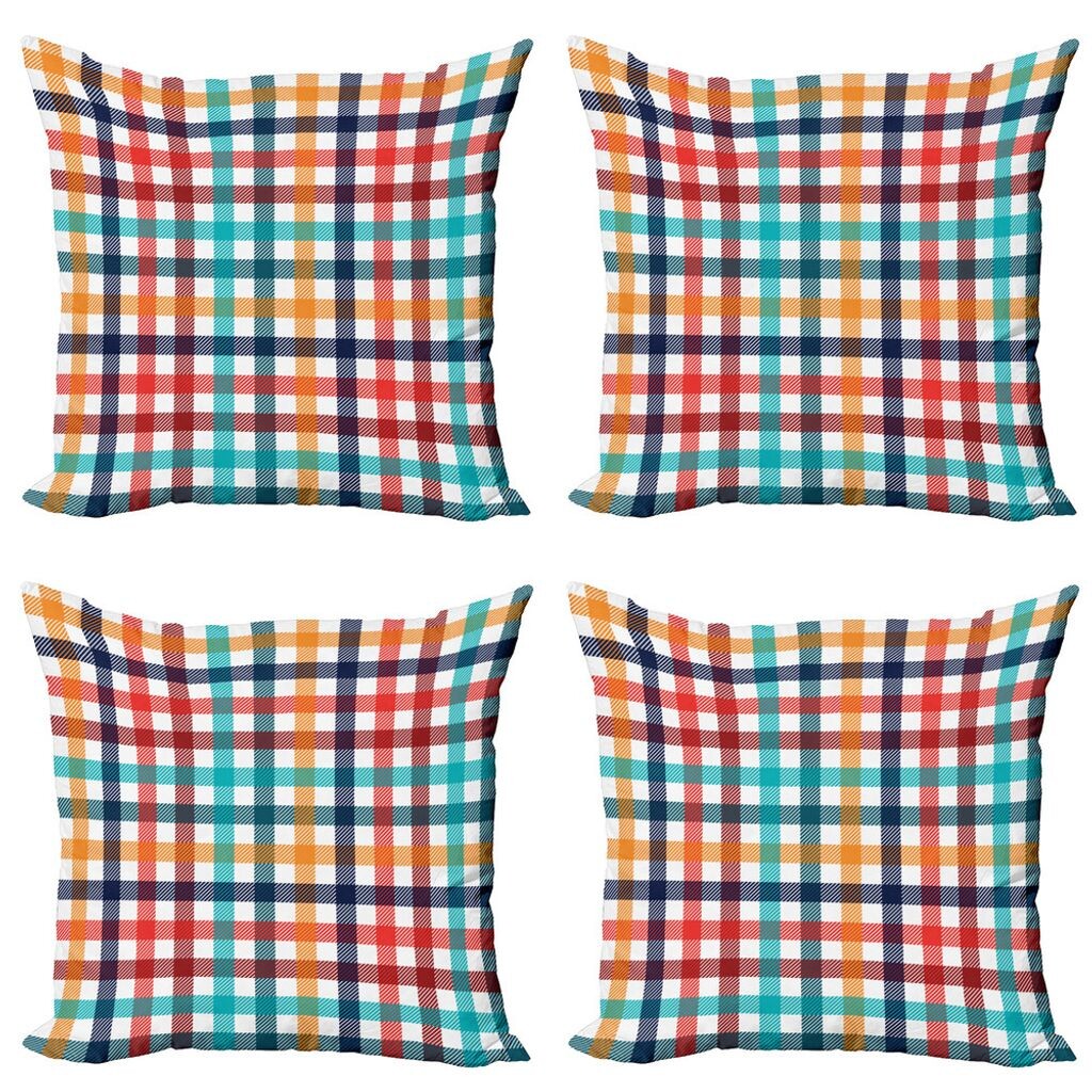 

ABAKUHAUS Комплект чехлов для подушек в клетку (4 предмета), Fresh Summer Gingham, современная двусторонняя цифровая печать, 60 x 60 см, многоцветный