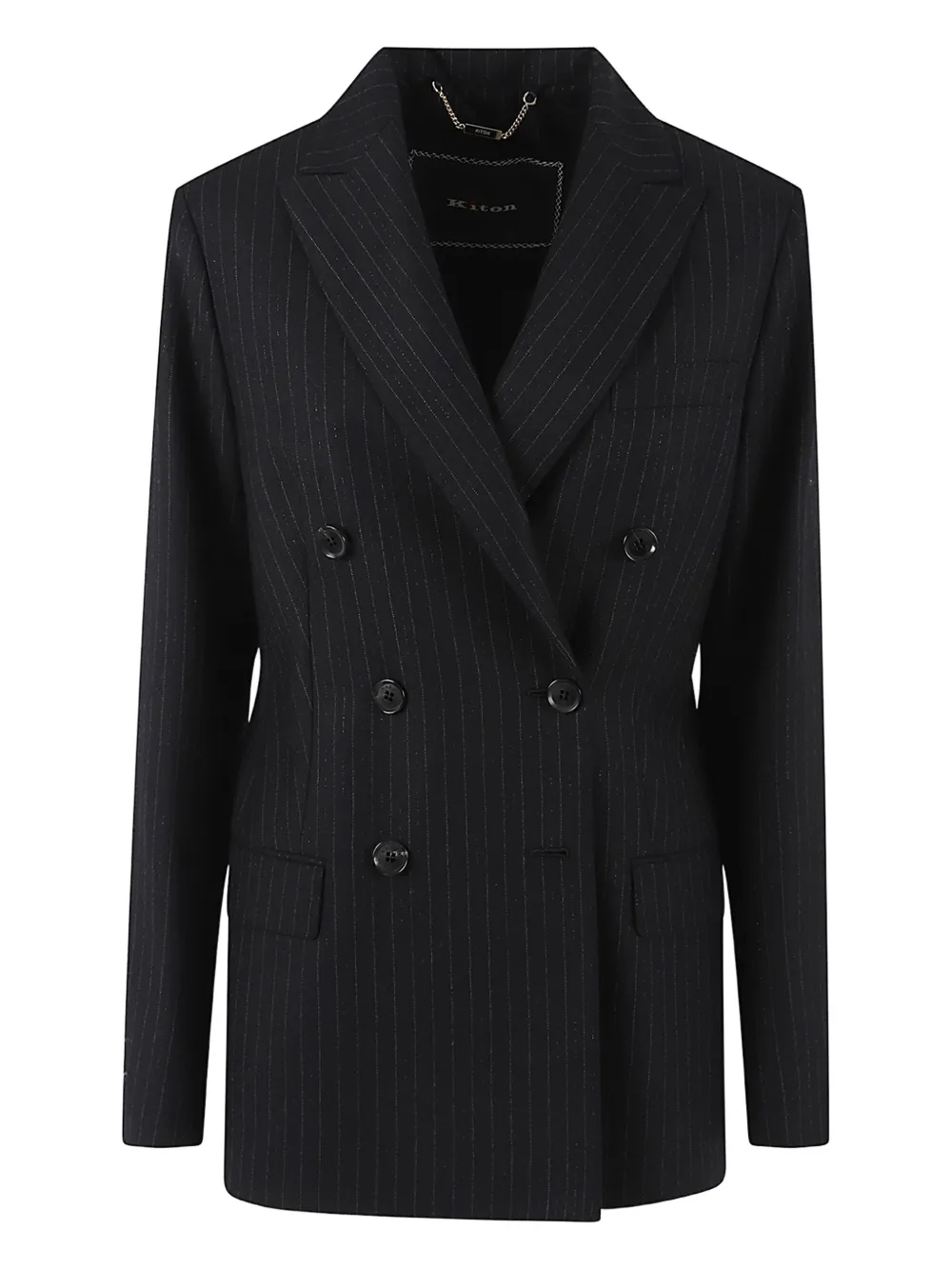 

Двубортный пиджак в тонкую полоску Kiton, черный