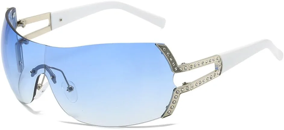 

Овальные солнцезащитные очки без оправы, большие полые солнцезащитные очки для женщин в стиле стимпанк, очки с защитой от ультрафиолета UV400 HCPIHF, Blue