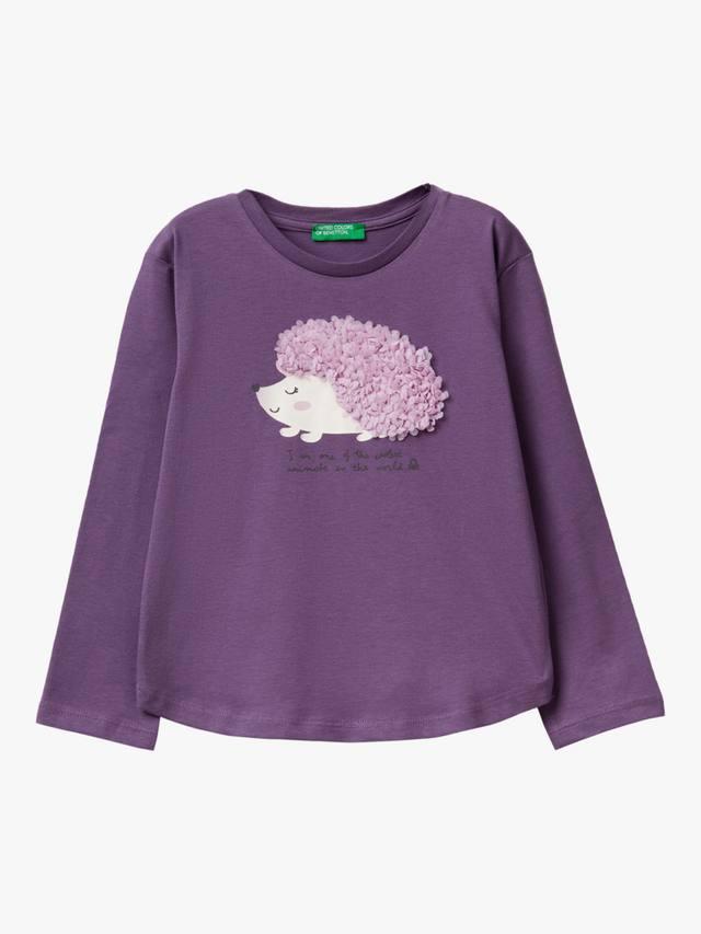 

Детская хлопковая футболка с длинным рукавом и принтом Benetton, Violet