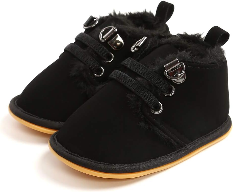 

Детские пинетки для мальчиков и девочек из флиса с противоскользящей мягкой подошвой, первые ботиночки для малыша, теплые обувь CARREAN, 2-Black