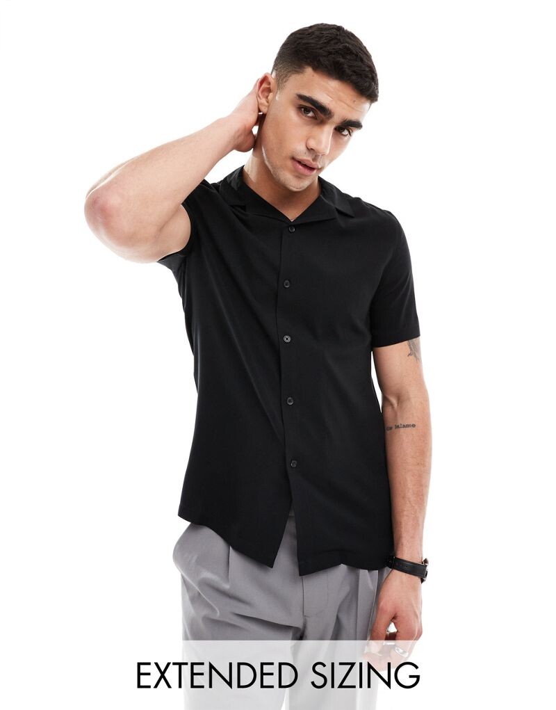 

Черная рабочая рубашка узкого кроя с закатанными рукавами ASOS DESIGN