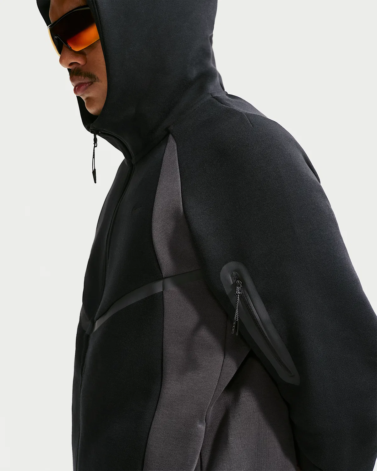 Мужская куртка Nike Tech Windrunner из флиса с цветовой блокировкой и полной застежкой-молнией, Black/Anthracite/Black — фото 3