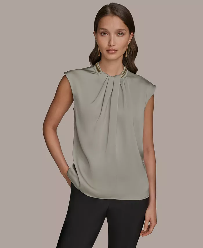 

Женский топ с рукавами-крылышками и воротником-стойкой Donna Karan New York, зеленый