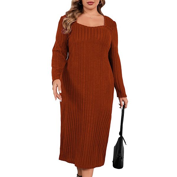 

Свитер-платье plus size с воротником sweetheart, длинным рукавом, для осени и зимы Kojooin, Caramel