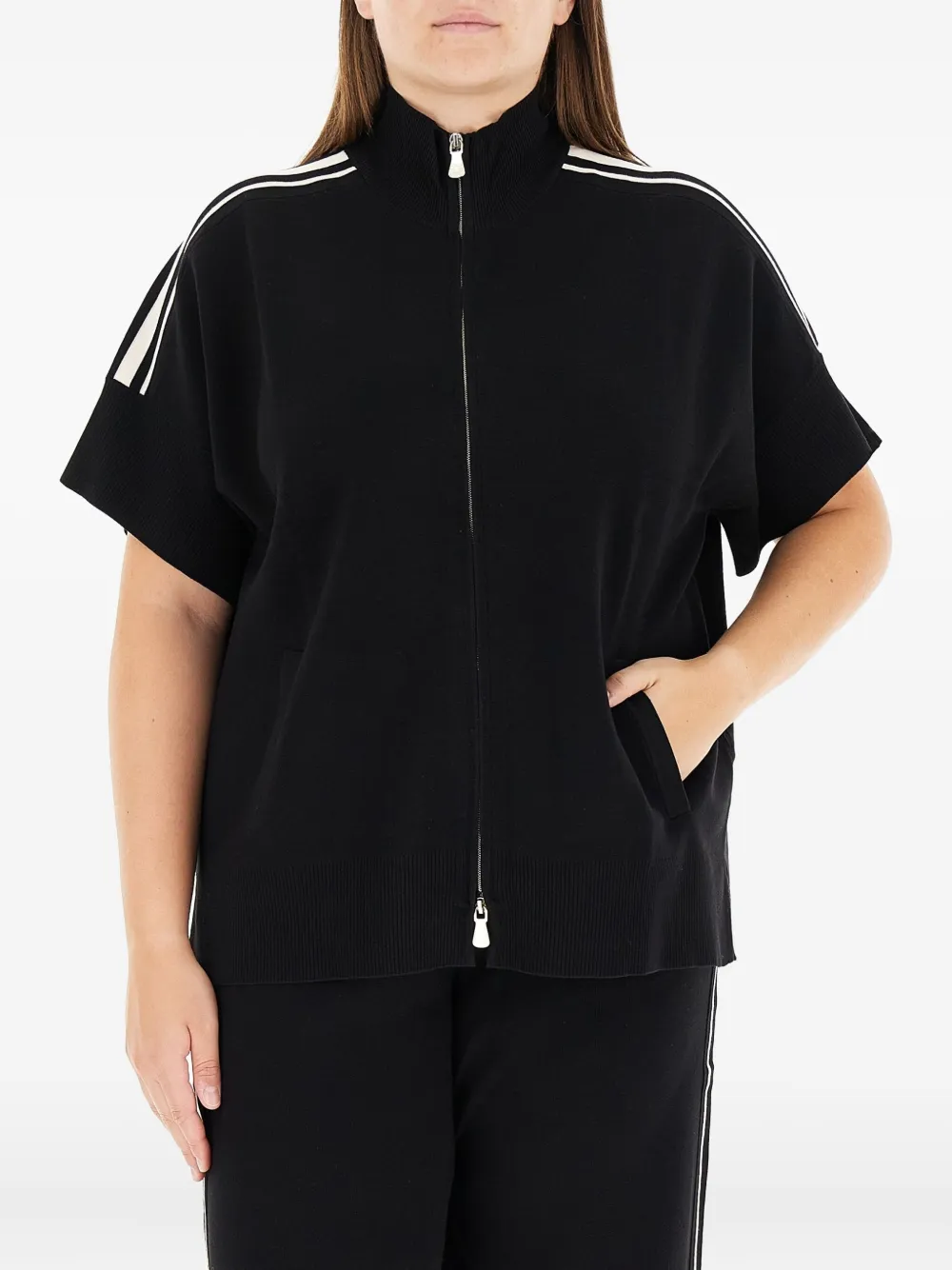 

Свитер с полосками и застежкой-молнией спереди ELENA MIRO`, черный