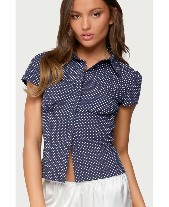 

Женская рубашка в горошек на пуговицах Edikted, синий