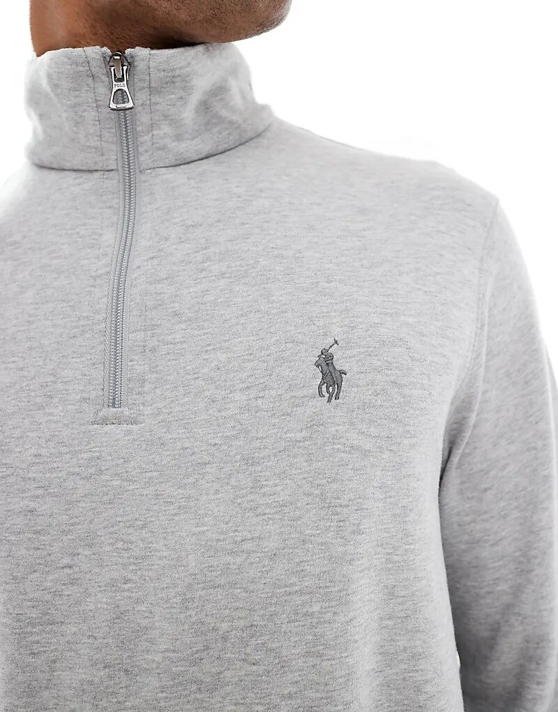 Толстовка с логотипом Polo Ralph Lauren, двойной трикотаж, молния на половину длины, серая меланжевая — фото 3