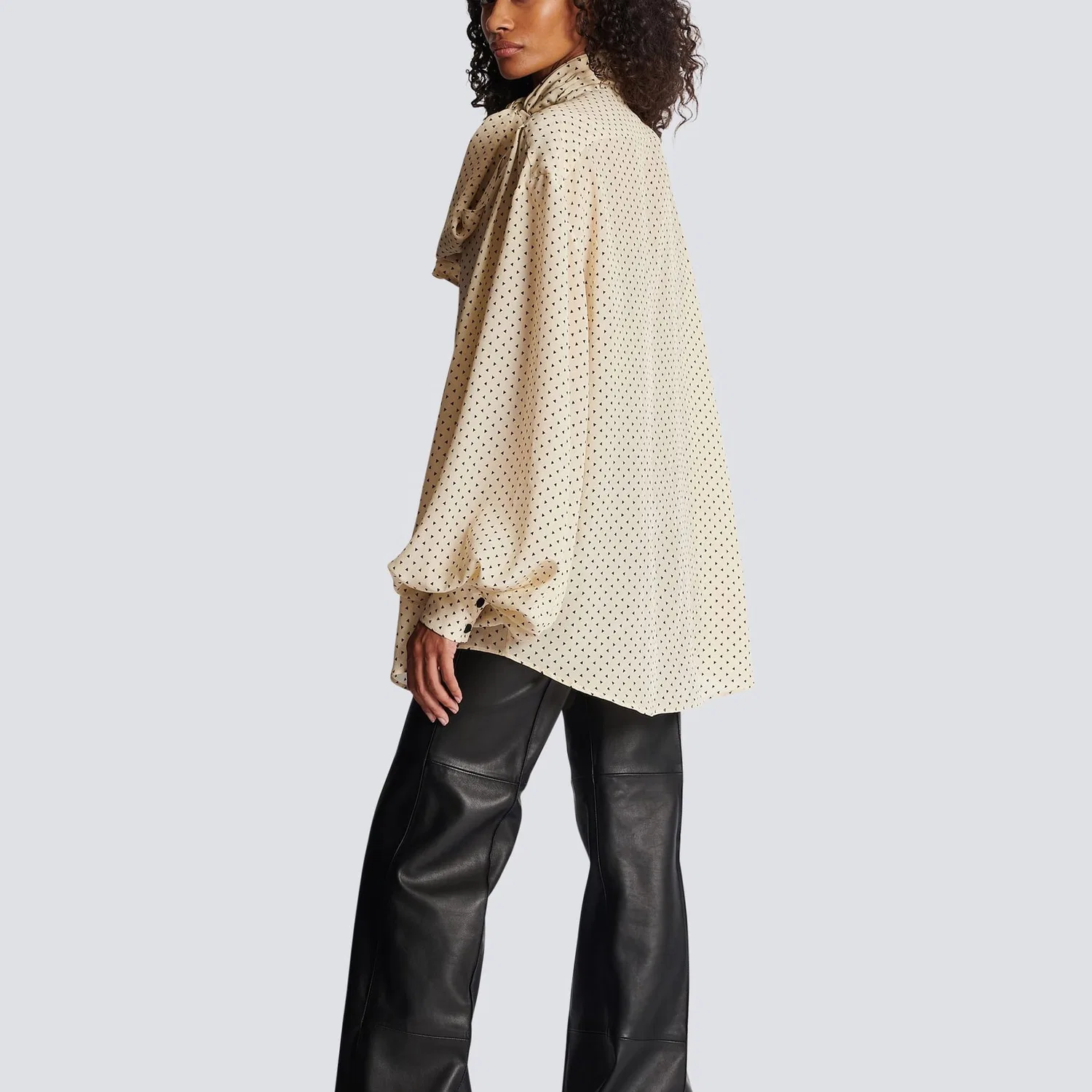 Блуза с принтом и бантом Balmain Beige Yellow — фото 4