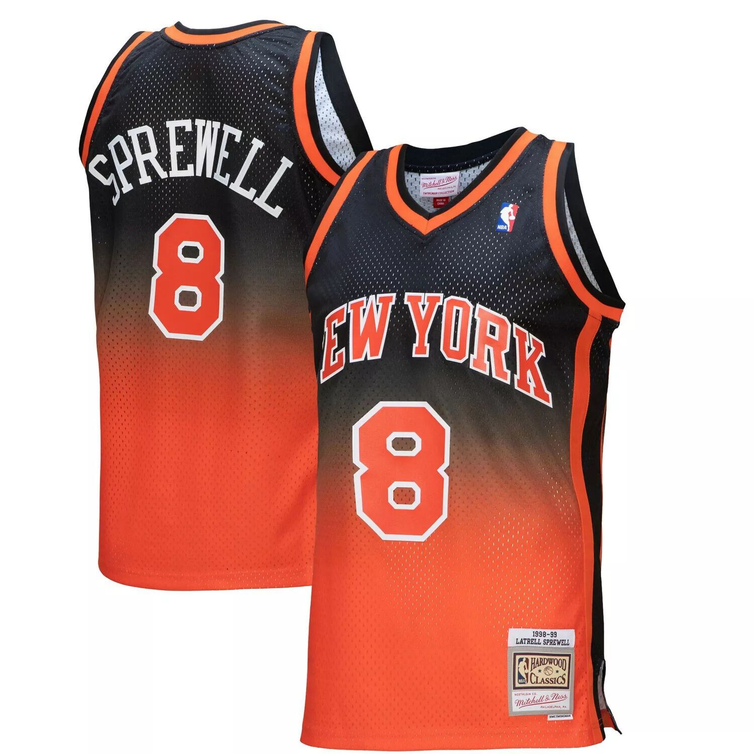 

Мужская майка Mitchell & Ness Latrell Sprewell оранжевого/черного цвета New York Knicks 1998/99 Hardwood Classics Fadeaway Swingman Player