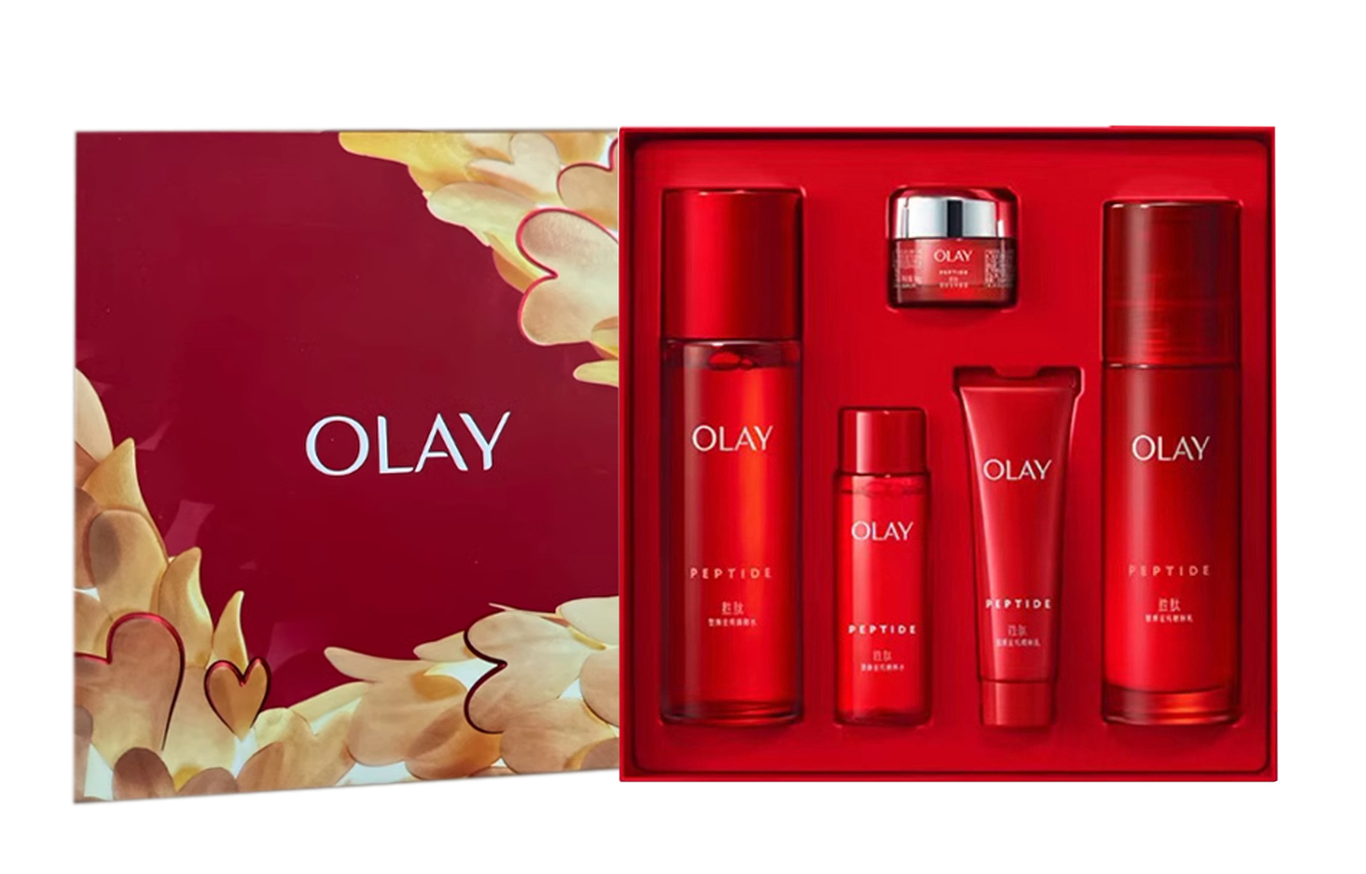 

Olay Набор для ухода за кожей из пяти предметов, успокаивающий и увлажняющий, лосьон и тоник в красной бутылке, лимитированное издание к новому году