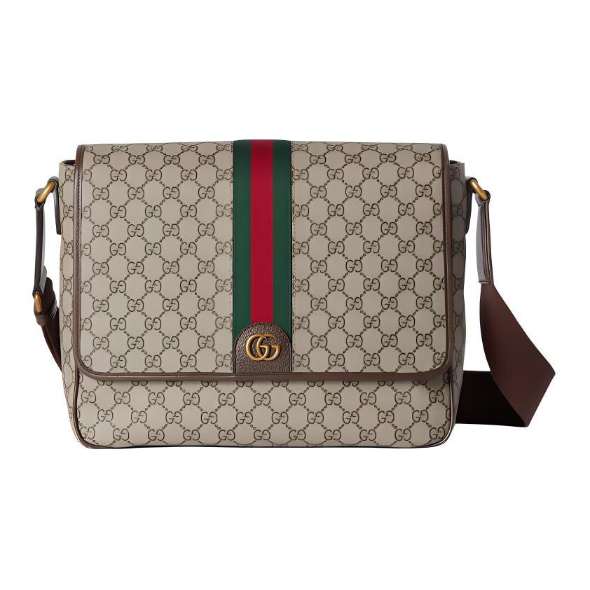 

GUCCI Кожаная наплечная сумка Ophidia Canvas Crossbody большая мужская бежевая и черная