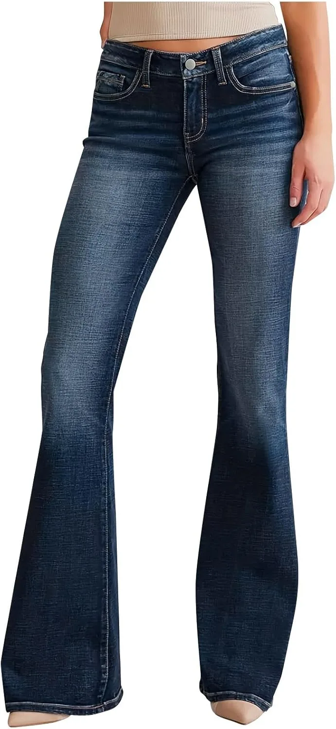 

Женские джинсы wide leg flare vintage mid rise denim bell bottom