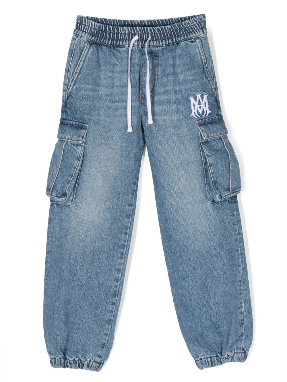 Зауженные джинсы с вышитым логотипом Amiri Kids, синий