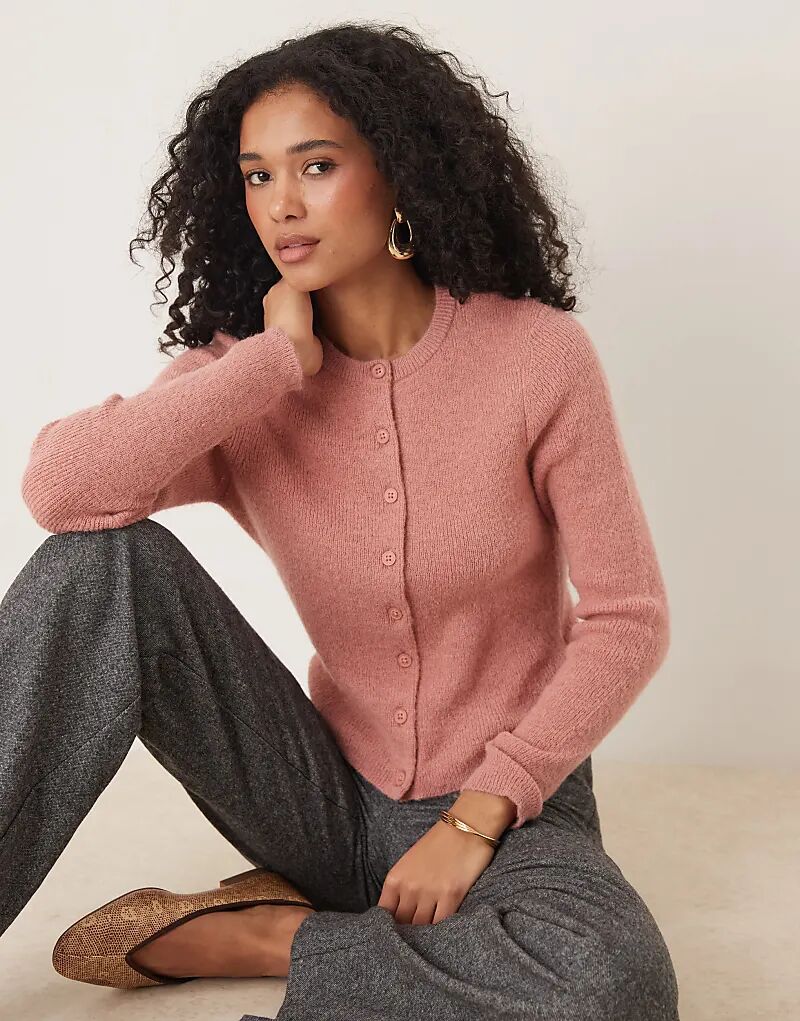 

Кардиган свободной вязки ASOS DESIGN с круглым вырезом, цвет пыльно-розовый