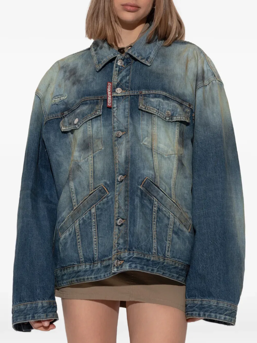 Потертая выцветшая джинсовая куртка Dsquared2, синий — фото 3